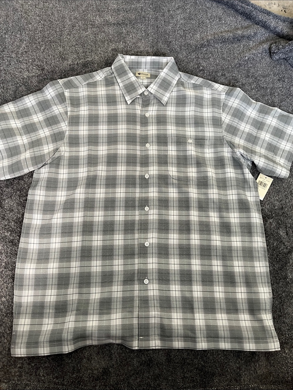 Haggar Grey & White Plaid Short-Sleeve Button-Down